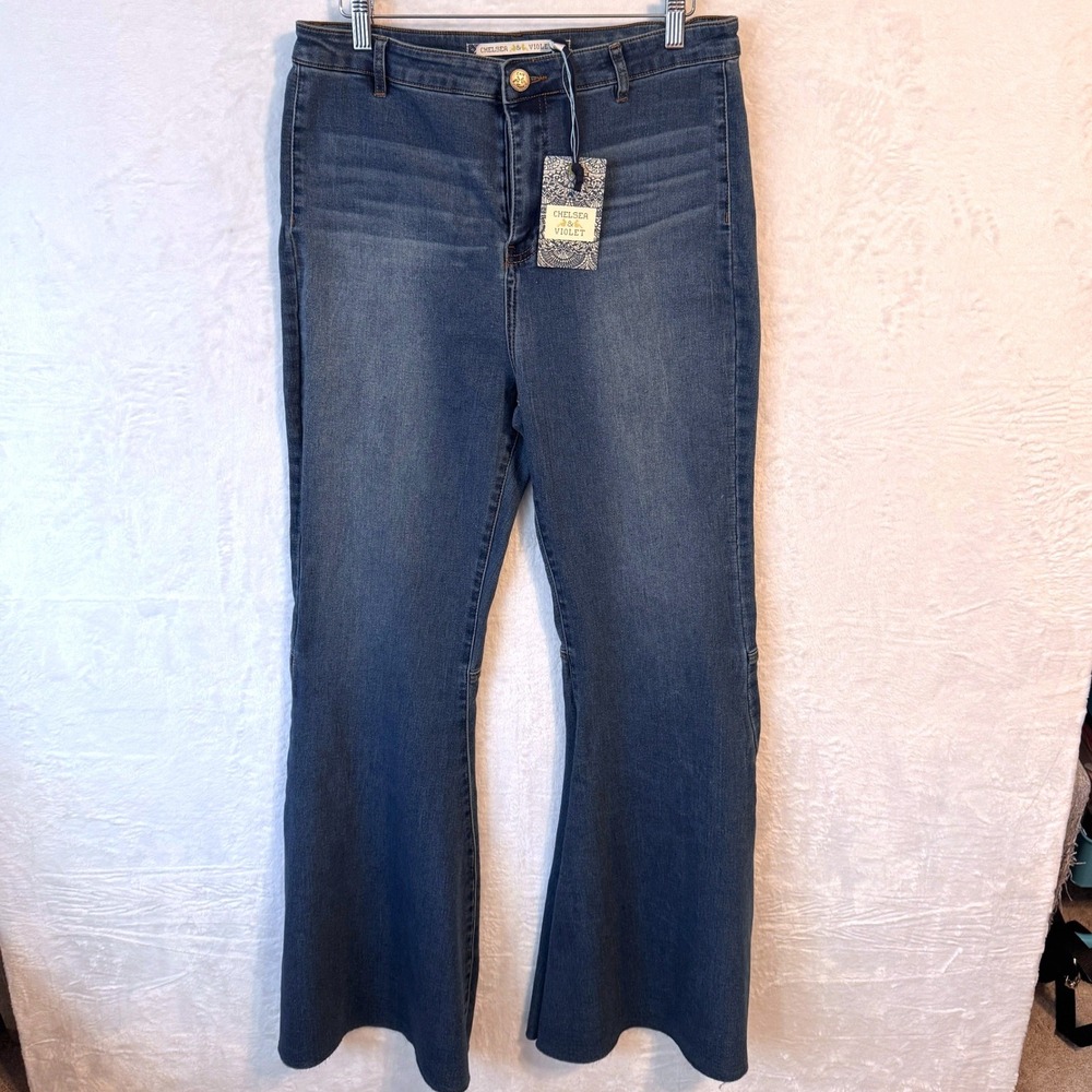Chelsea & Violet Womens High Rise Flare Jeans Medium Wash Bell Bottom Blue 28‎